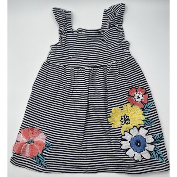 Gymboree Dress Girls Baby Size 18-24 Months Floral Embroidered Striped - Picture 1 of 7